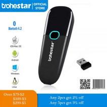 바코드무선리더기 QR 블루투스 스캐너 Trohestar 미니 바코드 스캐너 무선 블루투스 호환 휴대용 바코드 리더 스캔 1D 2D 바코드 리더 24GHz, 2D and 1D Black