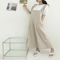 여자 셔링 프릴 와이드 캐주얼 린넨 점프수트