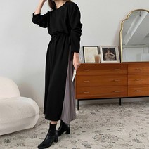 마이시즌 여성용 버넬 배색 플리츠 원피스