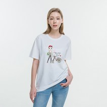 클로니아 고양이와 걸 라운드 면 반팔 티셔츠 ES4T17