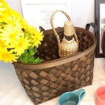 oem [다크브라운] 손잡이 라탄바구니, 1개, [다크브라운] 손잡이 라탄바구니(중)