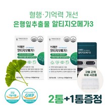 식약청 인증 혈행 개선 은행잎 추출물 징코 영양제 효능 여성 기억력 혈액순환 개선 도움 알티지 오메가3 2중 복합제 개별포장 정제 알약 50대 60대 70대, 2통 (+1통 증정)