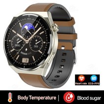 ECG PPG 스마트 워치 남성 건강 혈압 심장 박동 피트니스 스포츠 시계, [08] Brown Leather