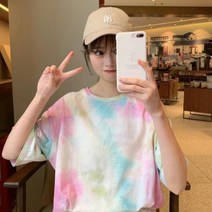메리노 물감 나염 반팔 티셔츠 200319 데일리 빅사이즈 오버핏 자수 스위티 브이넥