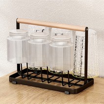 쓰리오브어스 컵홀더 6구형 우드 컵 건조대, 1개, 시크 블랙