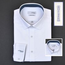 듀퐁셔츠 SE3SM22LS938SWH 컴포터블 라인 스트레치 배색 카라 히든 스냅 화이트 소매로고 슬림핏 스판 셔츠