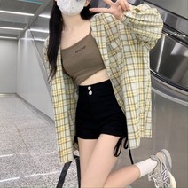 심플 단카라 루즈핏 빈티지 체크 시스룩 스프라이트 셔츠 슬림 이너