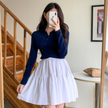 브이와이 여자 언발 슬림핏 탱크 카라넥 단추 가디건