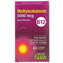 비타민B Natural Factors B12 메틸코발라민 5000mcg 츄어블 60정, 1팩