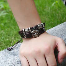 앤썸 빈티지 레트로 해골 펑크 행운 수제 매듭 가죽팔찌 AS-180