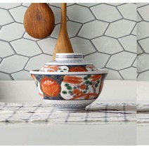 일본 가정식 히미츠 텐동 돈부리 덮밥 그릇, 레드 소, 1개