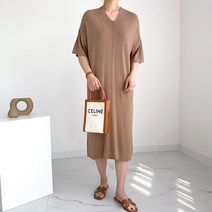 렌느 세로줄 브이넥 롱 니트 원피스 3color