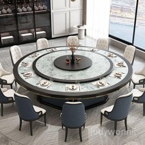 회전 식탁 테이블 원형 중식당 턴테이블 호텔 레스토랑 라운드 대형 업소용, 전기 2m 단단한 나무 다층 보드 + 암석 슬래브