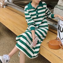 카라 단가라 슬릿 롱 원피스 여성 긴팔 니트 티셔츠