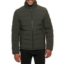 DKNY 남성용 존 퀼트 스탠드 칼라 푸퍼 재킷 다크 올리브. X-Small