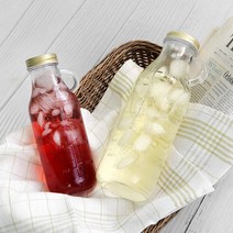 빈티지 핸들 유리병 2size 물 더치커피 콜드브루병 원두 잡곡 유리 보틀 눈금 용기, 대 930ml