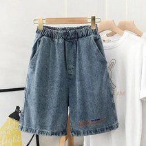 여성 5부 데님팬츠 일자핏 와이드 반바지 여름 청바지 SFW0307035