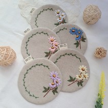 정다운공방 데이지 꽃자수 티코스터 - 핸드메이드 프랑스자수, 옐로우