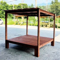 지붕형 조립식 평상 6자 1800_1800 방부목 야외 평상마루 (택배 배송), b)방부목 투명색