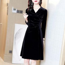 [Myshe]여성 벨벳 원피스 롱 원피스 Myshe qxz1208YCjs2