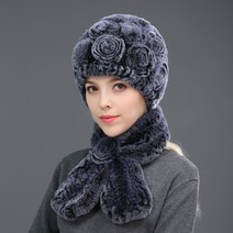 Makone 수달토끼털 모피 모자 중노년 엄마 두꺼운 보온 귀보호 장미꽃 할머니 노인모자 겨울