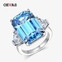 아쿠아마린반지 3월 탄생석 별자리 반지 OEVAS 100% 925 스털링 실버 스파클링 12*18mm 합성 아쿠아 마린