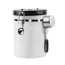 엘빈스 배기 밸브 스테인리스 스틸 밀봉 스푼 포함 커피보관용기 1.5L, 1개, 화이트