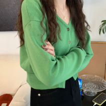 베러댓걸 여성용 봄 가을 겨울 기본핏 브이넥 무지 단추 데일리 긴팔 니트 가디건