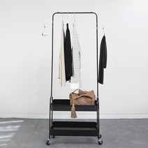 벤트리 철제 이동식 수납 행거 (2단 트롤리 선반), 블랙