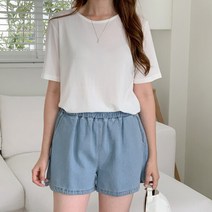 네쥬 여성 여름 면티 기본 라운드 무지 반팔 티셔츠