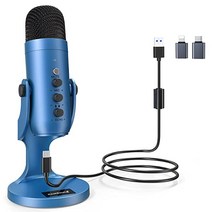 ZealSound USB 마이크 PC/노트북/전화/PS4/5/컴퓨터용 콘덴서 게임용 번개 및 유형 C 어댑터 포함 게인 노브 LED 음소거 모니터 스트리밍 Podcast 스튜디오