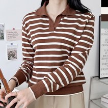 보송보송 터치감의 스트라이프 단가라 기본 카라 니트티