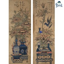 기명화조도 2폭 병풍 1 민화 도안 본그림 민화그리기 공모전 취미 원데이클래스 컬러링 본, 기명화조도 2폭 병풍(1), 일반용지(얇은 백상지), 원본(추천)