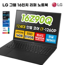 LG그램 16인치 16Z90Q 12세대 인텔 i7 16GB 512GB 초경량 WIN11 블랙 인강용 사무용, WIN11 Home, 코어i7
