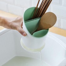 CAILOOM 컬러 조리기구 물빠짐 플라스틱 수저통 수저정리함 꽂이 숟가락통 국자통, 기본, 그린