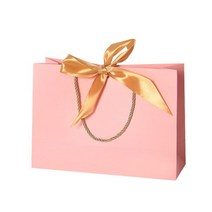 예쁜 핑크 리본 고급스러운 선물 종이 가방 웨딩 생일 파티 답례품 포장 핸들, 10pcs No Logo, 06.L 32 x H 25x W 11cm, Pink Bag