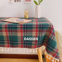 크리스마스 체크 식탁보 빈티지 피크닉 천 테이블보 레드 크리스마스 홈파티 식탁보, 원형지름120cm, 그린체크(술처리)