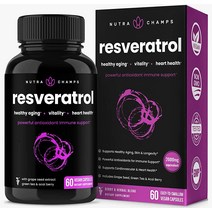 NutraChamps 레스베라트롤 심 1400mg 포뮬러 트랜스 녹차 잎 아사이 베리 포도씨추출물 함유 캡슐 60개