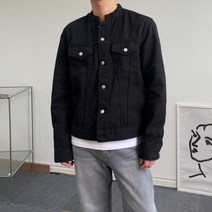 남자 숏 크롭 오버핏 트러커 자켓 노카라 청자켓 캐주얼 코튼 자켓 어깨 넓어보이는 옷