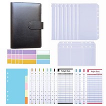 Transun Moo A6 PU 가죽 바인더 6링 비용 절약 오거나이저 커버 카드 가방 2개 현금 지퍼 봉투 6개 칸막이 5개 비용 예산 시트 12개 라벨 스티커 30개(퍼플)
