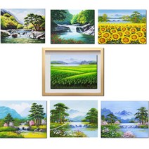 ( 그린 진품 그림 ) 물 풍경화그림 풍수에 꼭 걸어야 하는 산수화 풍경 생기 그림 액자 현관 거실 침실 복도 사무실 사업장 추천, 5번 그림