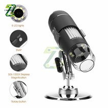 현미경 500x 1000x 1600x hd 무선 usb 디지털 현미경 휴대용 전자 현미경 홈 돋보기, 1600x USB2.0