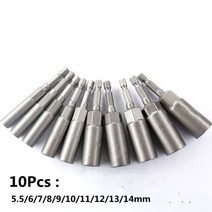 Krachtige-5.5mm-19mm 육각 소켓 슬리브 노즐 너트 드라이버 세트 전동 스크루 핸들 도구 드릴 임팩트, 03 10Pcs