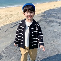 어린이 얇은 캐주얼 스트라이프 니트 카디건