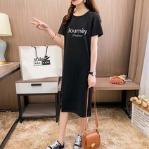 [오늘발송] 스타일아유 기본 Journey 레터링 찰랑 롱티셔츠 캐쥬얼 홈웨어 라운드 반팔원피스[AYG6OP323A]