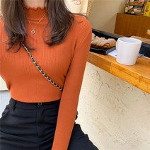 무지 반폴라 스웨터 여성 니트 봄 반팔셔츠 스타일리쉬 페블럼라인 슬림 이너웨어 티셔츠상의 1246677041