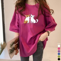 [오늘발송] 스타일아유 여성용 귀여운고양이 오버핏 반팔티 롱 빅사이즈 박시 반팔티셔츠[AYG6TS408A]