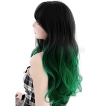 이쁘다샵 가발위드 옴브레 뉴스타일 웨이브 붙임머리 5피스 세트, 블랙 옴브레그린50cm, 1세트