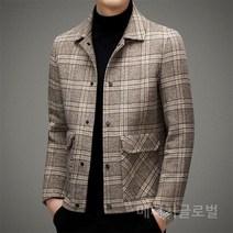 중년 남성 두꺼운 모직 자켓 체크 울 카라 쇼트 코트 40대 50대 직장인 회사 사무실