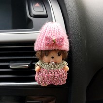 차량용장식소품 신몽 치치 자동차 장식소품 자동차악세사리 차량용 에어컨 출풍구 큐빅 향수받침대 소품, T11-핑크 큐빅 모자